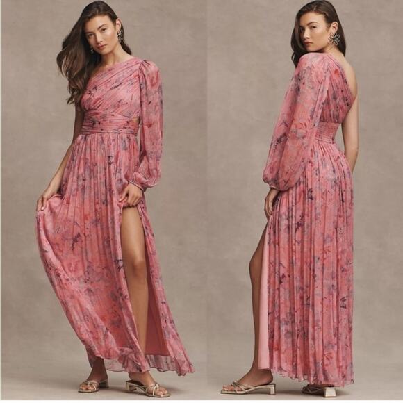 BHLDN Dresses & Skirts - BHLDN Pink One-Shoulder Chiffon Gown*